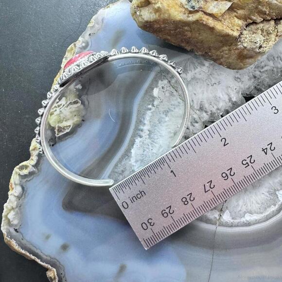 Native American Sterling Oval Orange Spiny Oyster Decorated Bracelet For Women - Picture 8 of 10